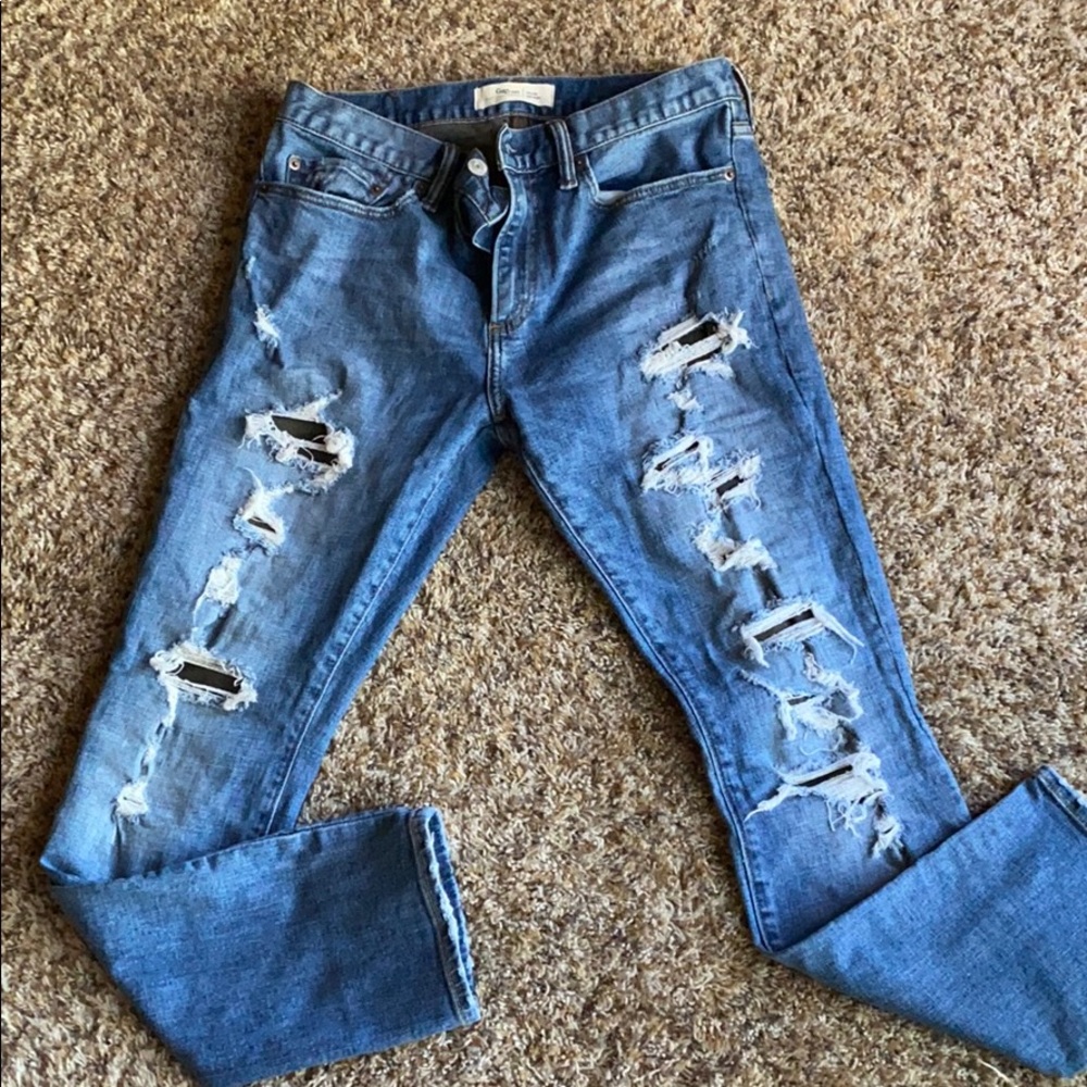 Men’s light blue ripped skinny jeans